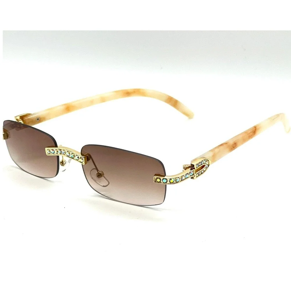 Men Diamond Sunglasses Men Rhinestone Gold Frame Classic Retro Small Frame Gafas